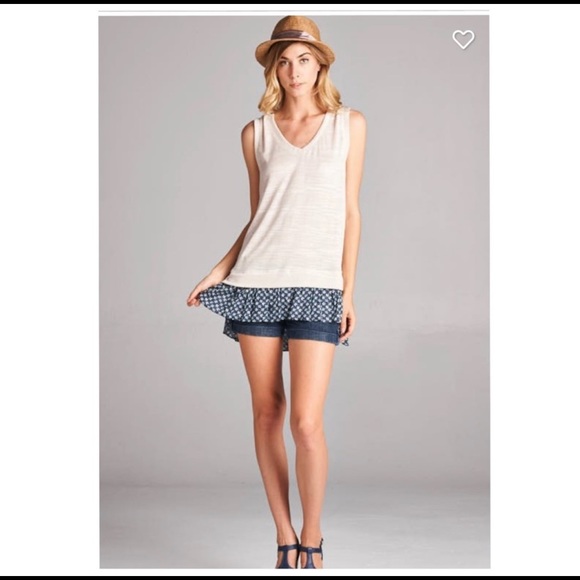 Sleeveless woven top w/ dainty floral ruffle hem - Picture 2 of 8